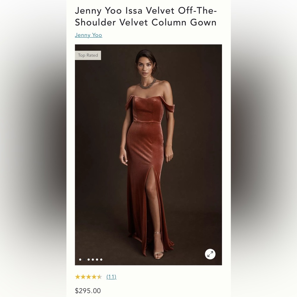 Jenny Yoo Issa Velvet Off-The-Shoulder Velvet Column Gown in English Rose
